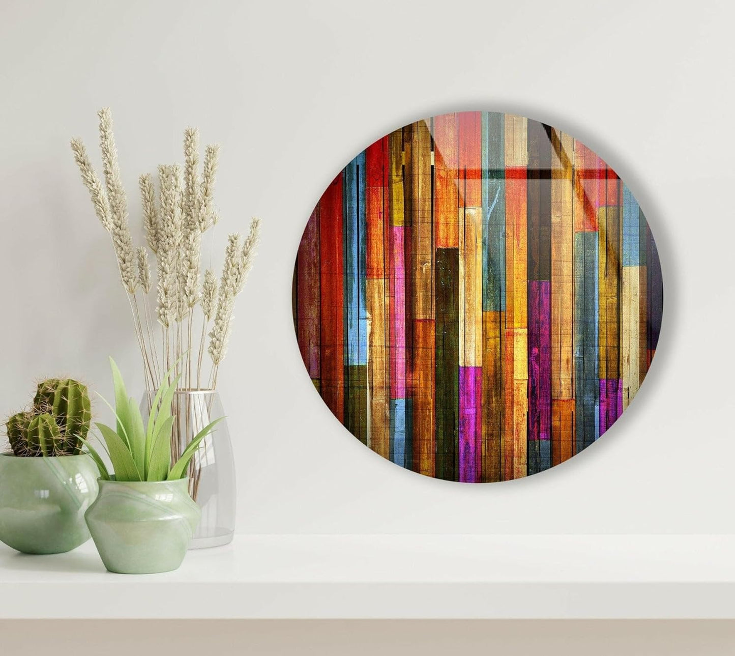 My Photostation.com 24''(60cm) Diameter Colorful Wood Pattern Round Glass Wall Art Tempered Glass Printing Wall Decor Large Wall Art Wall Hangings