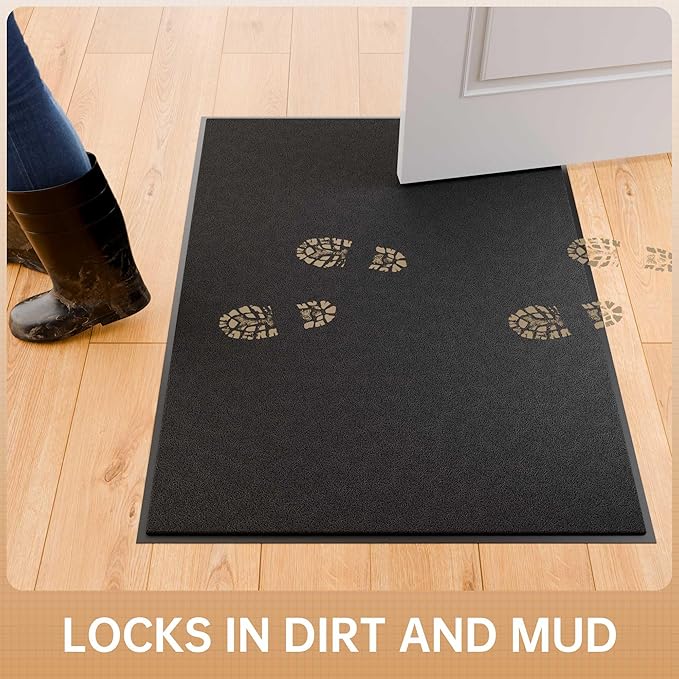 Sturdy Front Door Mat, 36" x 48" Heavy Duty Outdoor Indoor Mats to Trap Dirt and Moisture, Non-Slip Waterproof Doormat Inside Entrance, Washable Welcome Mats for Home Entryway（Black）