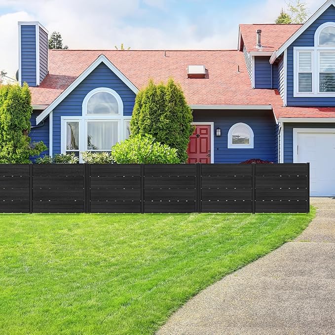 Giantex 2 Panels Air Conditioner Fence with 5 Stakes, 48''W x 45''H Outdoor Privacy Screen, HDPE Decorative Trash Can Enclosure, Freestanding Fences for Garden Lawn AC Unit Pool Pump, Black