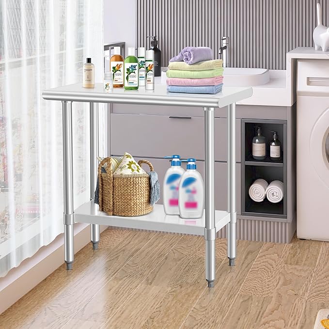 HARDURA Stainless Steel Work Table Commercial 18×36 Inches Kitchen Prep Table and Heavy Duty Commercial Workbench NSF 430 with Undershelf and Galvanized Legs