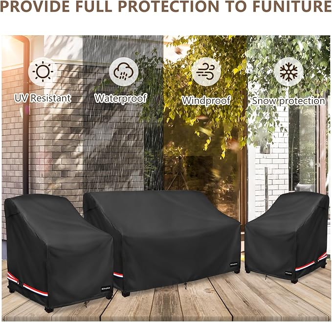 Patio Furniture Covers,3 Piece Heavy Duty Waterproof Outdoor Furniture Covers,Outdoor Furniture Cover for Patio Furniture,Includes 2 Patio chair covers 30in and 1 Patio loveseat cover 58in,Black