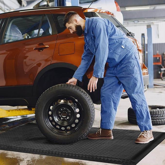 Nisorpa Anti Fatigue Mats Industrial 3' x 5' Ergonomic Standing Mat 15/16" Extra Thick Kitchen Rugs for Standing Heavy Duty Commercial Diamond Plate - Safety Support for Leg & Back Pain, Black