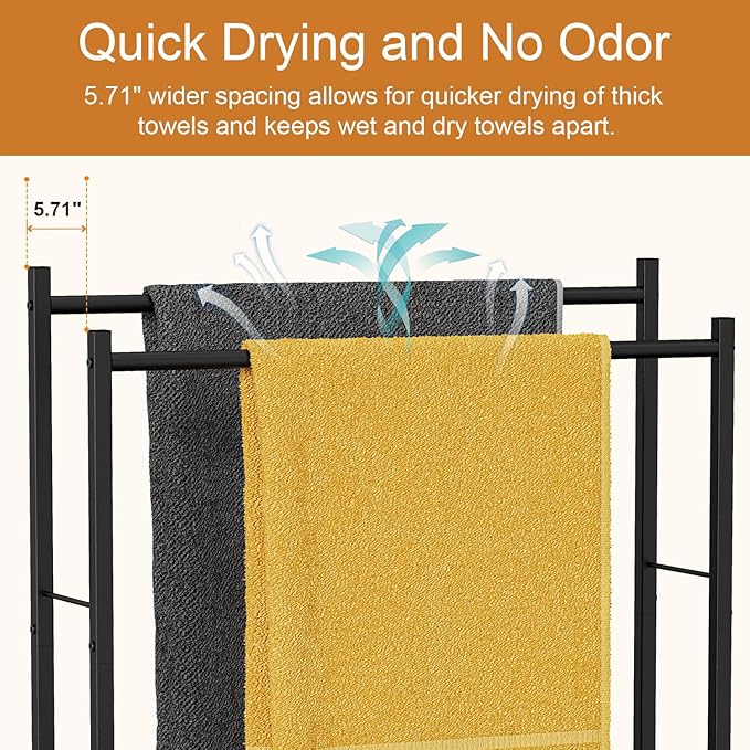 Honiter Towel Racks for Bathroom, 2 Tiers Wider Towel Drying Rack Outdoor, Free Standing Towel Rack, Pool Towel Blanket Stand and Display Rack for Oversized Bath Towels, Black