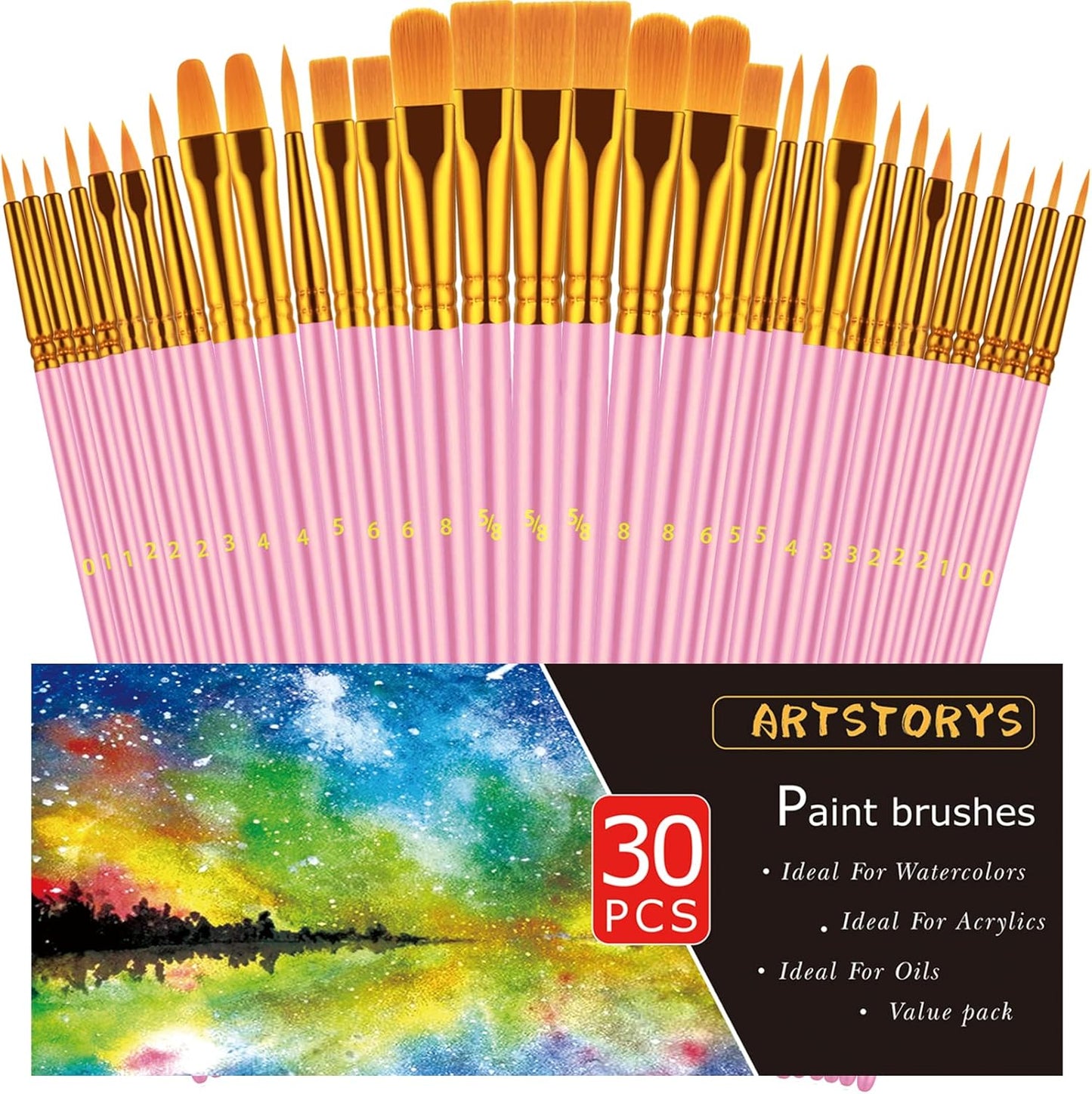 Paint Brushes Set, 30 Pcs Paint Brushes for Acrylic Painting, Oil Watercolor Acrylic Paint Brush, Artist Paintbrushes for Body Face Rock Canvas, Kids Adult Drawing Arts Crafts Supplies, Pink