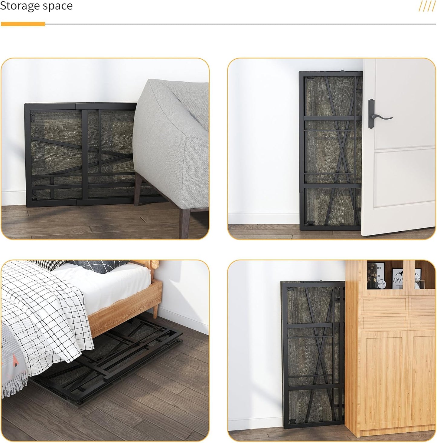 40 inch Folding Desk, Writing Gaming Computer Camping Desk, No Assembly Required Home Office Table, Black Oak