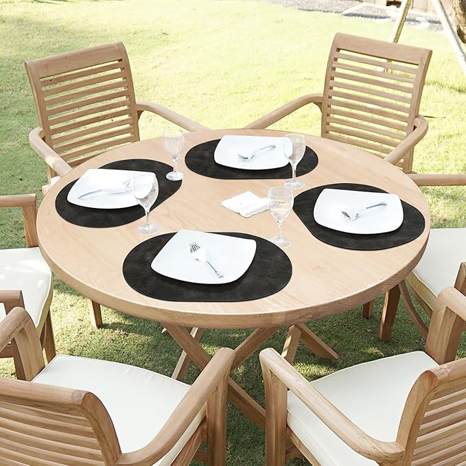 ADRIMER Placemats, Heat Resistant Oval Placemats Set of 12 Washable 12 x 17 Inch, Waterproof Table Mats, Wipeable Pu Place Mats for Kitchen, Dark Grey