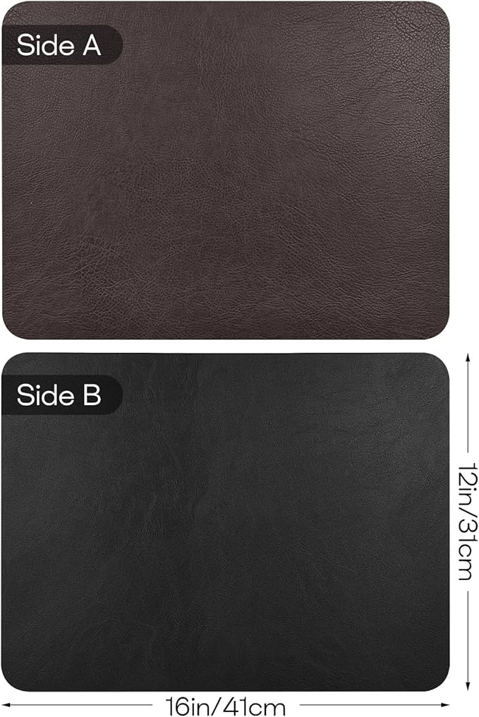 Faux Leather Placemats Set of 6 Table Mats Heat Resistant Reversible Place Mats, Waterproof Wipeable Dining Table Place mats for Home Party Outdoor, 15.8 x 11.8 inches (Choco Brown/Black)