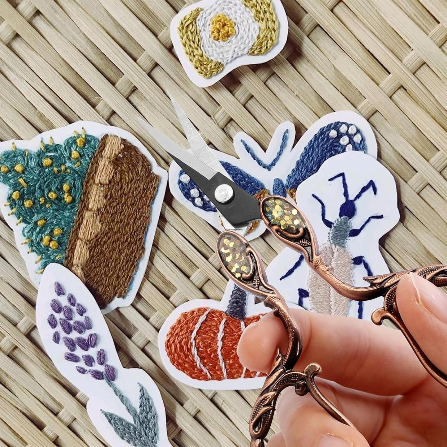 BIHRTC 4.5 Inch Small Vintage Embroidery Scissors with Artificial Leather Cover Stainless Steel Pointed Tip Shears Mini Scissors for Needlework Threading Craft DIY Tools Art Work Everyday Use