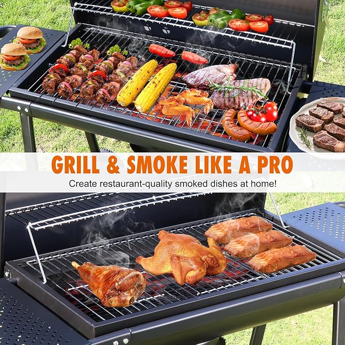 Charcoal BBQ Outdoor Grills: Spacious Barbecue Barrel Grill with Side Tables - Premium Charcoal BBQs for Patio Cooking Backyard Grilling Tailgating Camping Picnic Party