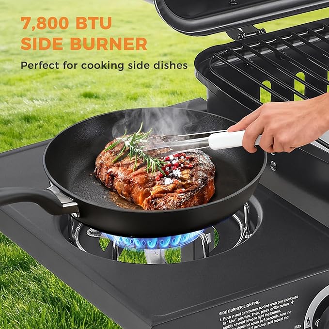 Lyromix 2 Burner Gas Grill with Side Burner, BBQ Propane Gas Grill With Porcelain-Enameled Cast Iron Grates and Bottle Opener, Stainless Steel Grill for Outdoor Cooking, Patios, Backyards, 23800BTU
