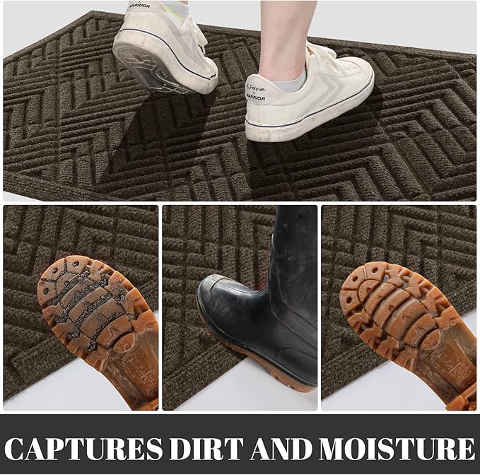 Yimobra Large Door Mat 36x24, All-Season Waterproof Outdoor Mats for Front Door Entrance with Drainage Holes, Heavy Duty Non-Slip Doormat for Garage Patio Entryway Indoor, Brown