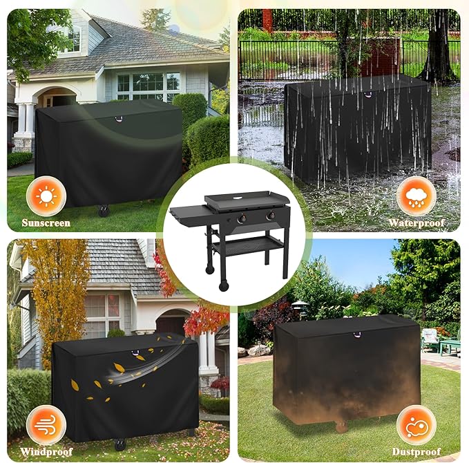 Griddle Cover for Blackstone 28 Inch Original Omnivore Griddle 2206, Outdoor Flat Top Grill Cover for 2 Burner Griddle Heavy Duty Waterproof Gas Grill Covers - 48" L×24" W×33" H, Black