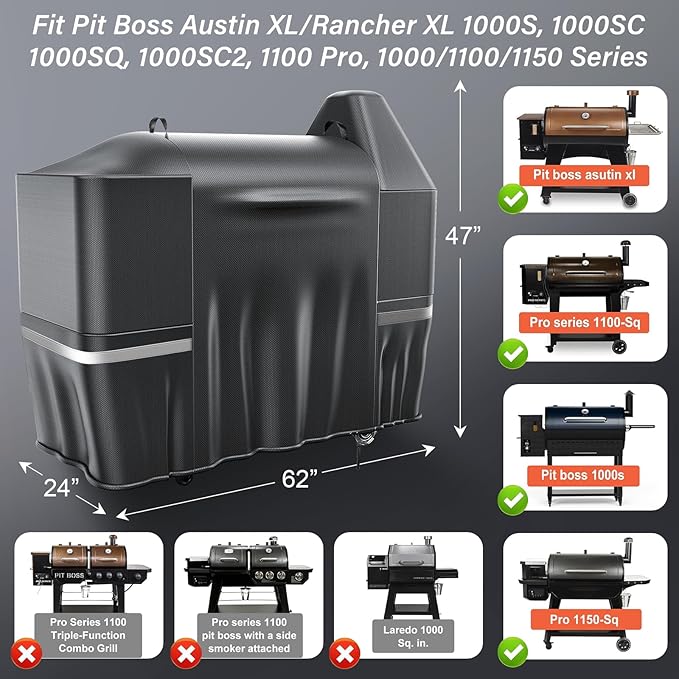 Utheer Grill Cover for Pit Boss Austin XL/Rancher XL, Z Grill 1000, 1100, 1100 Pro, 1000S, 1000SC, 1000Sq, 1000SC2, 1150 1500 Series Wood Pellet Grill, 600D Heavy Duty Waterproof, UV Protection Cover