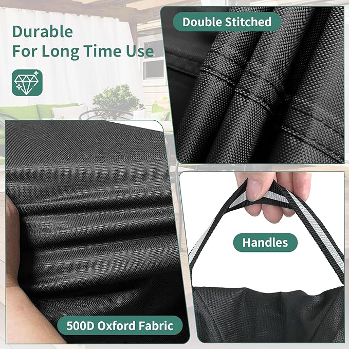 Round Patio Furniture Covers, 500D Heavy Duty Waterproof UV Resistant Cover for Round Outdoor Dining Table & Chairs,110" Dia x 28" H -Black
