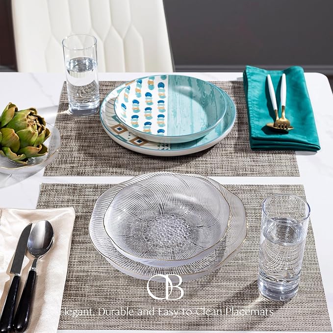 Placemats Set of 6 - Easy Clean Woven Vinyl Placemats for Dining Table, Indoor/Outdoor Place Mats, Washable PVC Table Mats（Cappuccino）