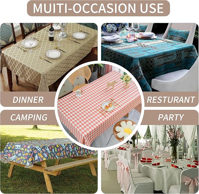 Rectangle Table Cloth,100% Waterproof Tablecloth Oil Proof Spill Proof Vinyl Table Cloth, Wipe Clean Plastic Table Cover for Dining, Camping, Indoor and Outdoor 54" x 84",
