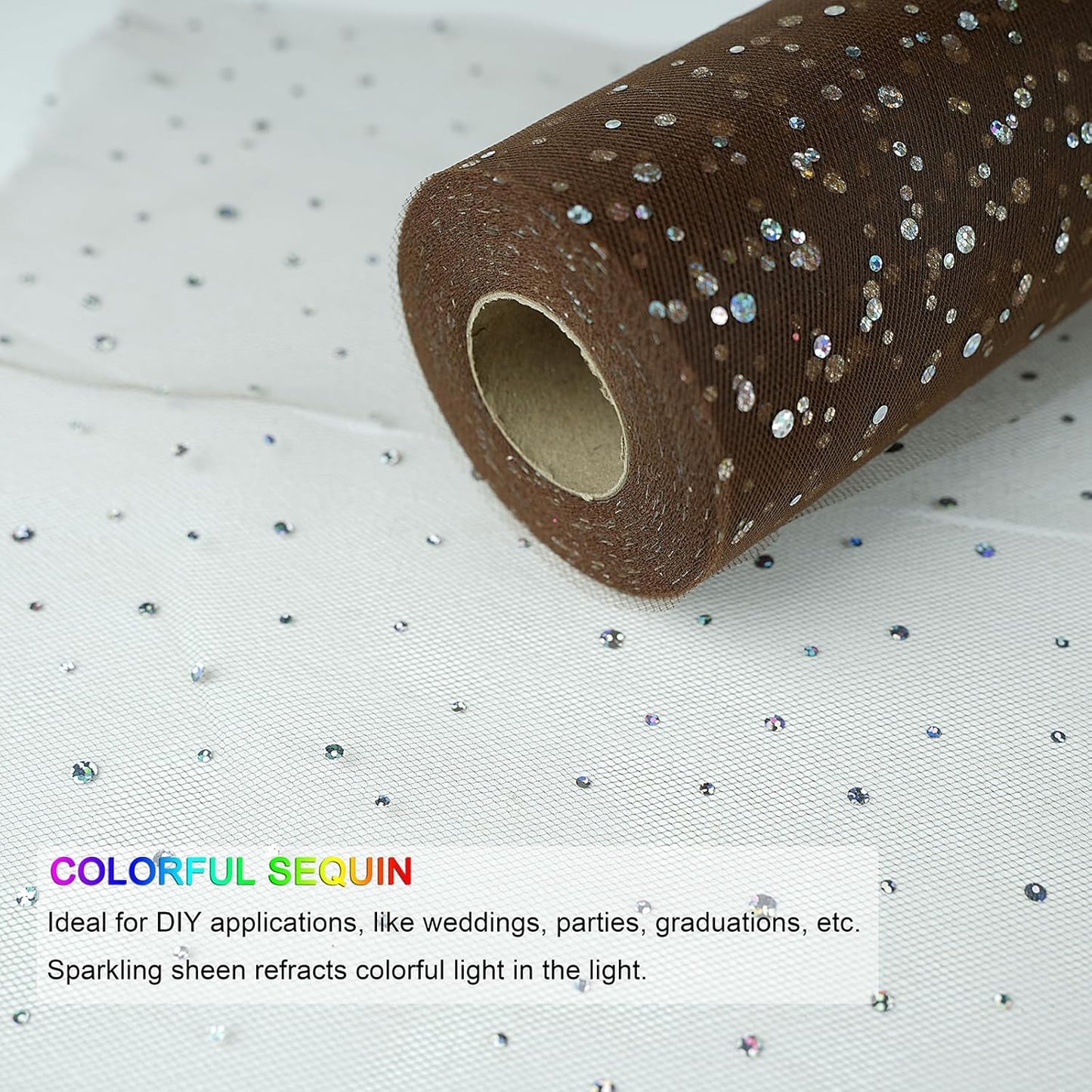 Glitter Tulle Rolls, 6' by 50 Yards (150FT) Sequin Tulle Netting Fabric for Tutu Skirts Sewing Birthday Wedding Party Decoration (Brown)