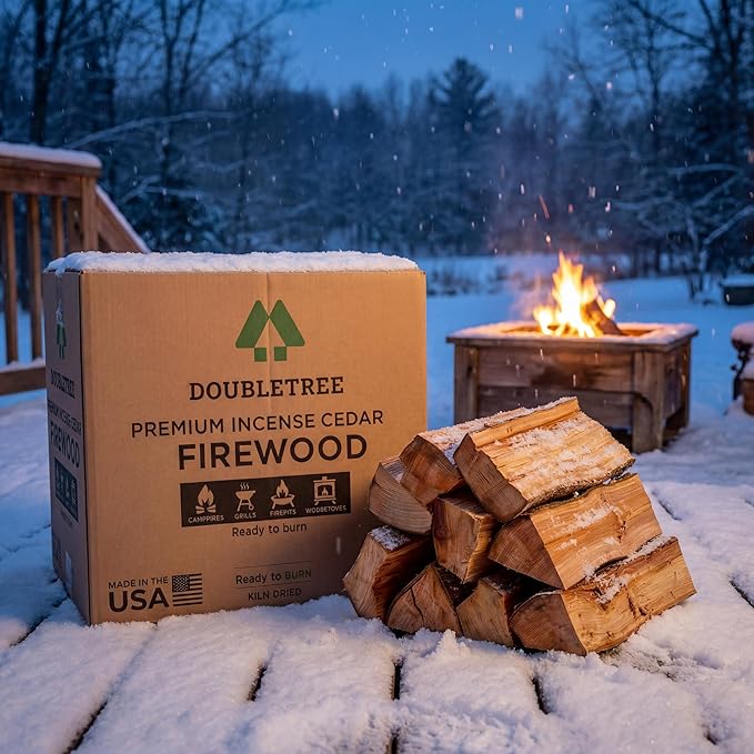 Double Tree - Kiln Dried Premium Incense Cedar Firewood (16inch Logs) (Includes Firestarter) (X Large 3.3 Cubic ft for Fireplace,Campfire,Wood Stove, Fire Pit, Split Wood Solo Stove or Breeo)