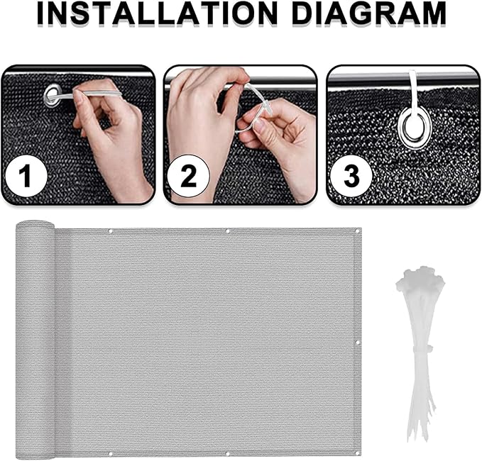 LOVE STORY 3'x10' Gray Balcony Screen Privacy Fence Cover (HDPE) UV Protection Weather-Resistant 3 FT Height Shield for Deck, Patio, Backyard, Outdoor Pool, Porch, Railing