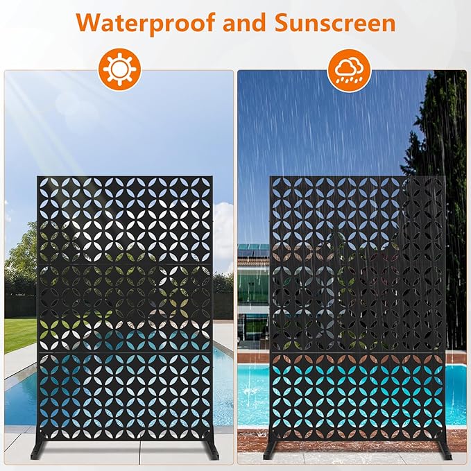 72" H×47" W Metal Privacy Screen, Outdoor Indoor Privacy Screens with Stand Panels, Free Standing Decorative Privacy Screen for Patio