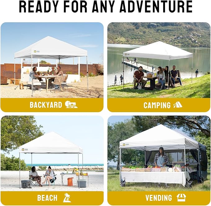 CROWN SHADES 8x8 Pop Up Canopy - Beach Tent with One Push Setup - Easy Outdoor Sun Shade for Events, Parties, Camping - Gazebo with STO-N-Go Cover Bag, Silver Coated Top, White