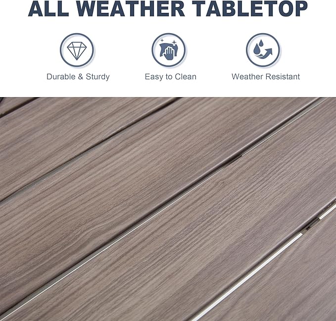 VICLLAX Outdoor Patio Dining Table for 4, Metal Square Patio Table with Umbrella Hole for Backyard Porch, Grey 40.2"