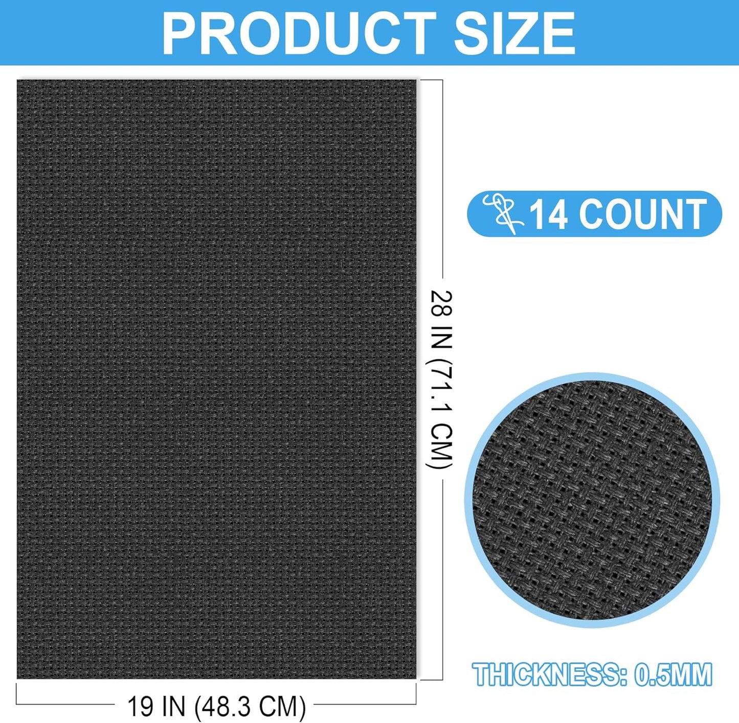 Cross Stitch Fabric 14 Count Aida Cloth 28 x 19 Inch Large Size Classic Reserve Cross Stitch Supplies Embroidery Fabric for Home DIY Craft Decoration Handmade, Black