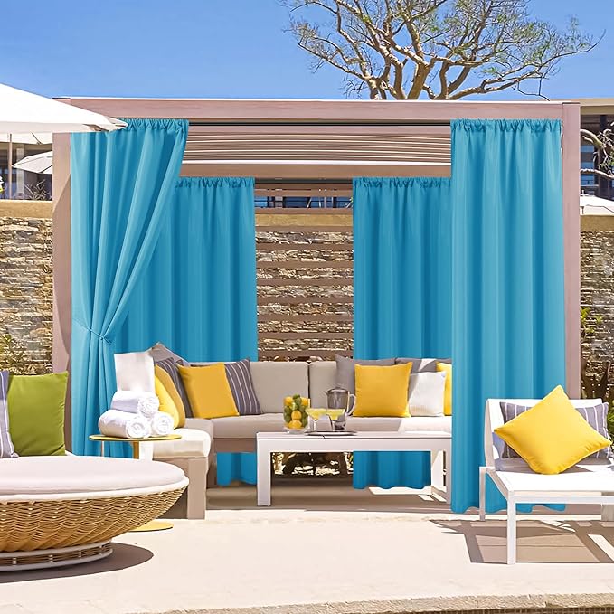 HolidayIdeas Outdoor Patio Curtains Waterproof with Rod Pocket 6 Pcs 54x95 Inch- Protect Privacy & Weatherproof Balcony Outdoor Curtains for Apartments,Porch, Gazebo, Pergola,Teal