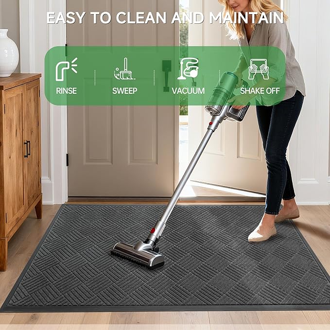 Front Door Mat, Heavy Duty Indoor Outdoor Doormat, 72" x 24" Low Profile Outdoor Mats for Home Entrance, Stain and Fade Resistant Welcome Mat Ideal for High Traffic Area, Diamond Grey