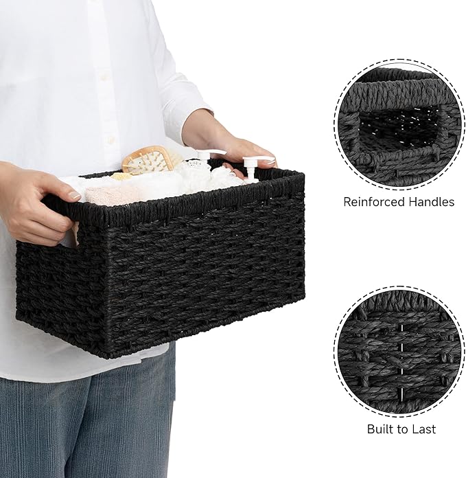 StorageWorks Pantry Baskets, Wicker Storage Baskets for Organizing, Shelves, Pantry Organizers and Storage, Medium, Black, 2-Pack