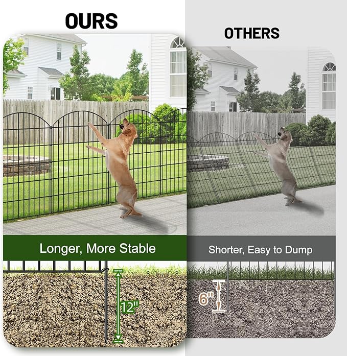 Metal Garden Fence 42in (H) x 18.7ft (L), 8 Panels + 9 Stakes Dog Fence Border Fence Animal Barrier, No Dig Garden Fencing for Yard Flower Bed Lawn Patio Outdoor, CTW4208 Black