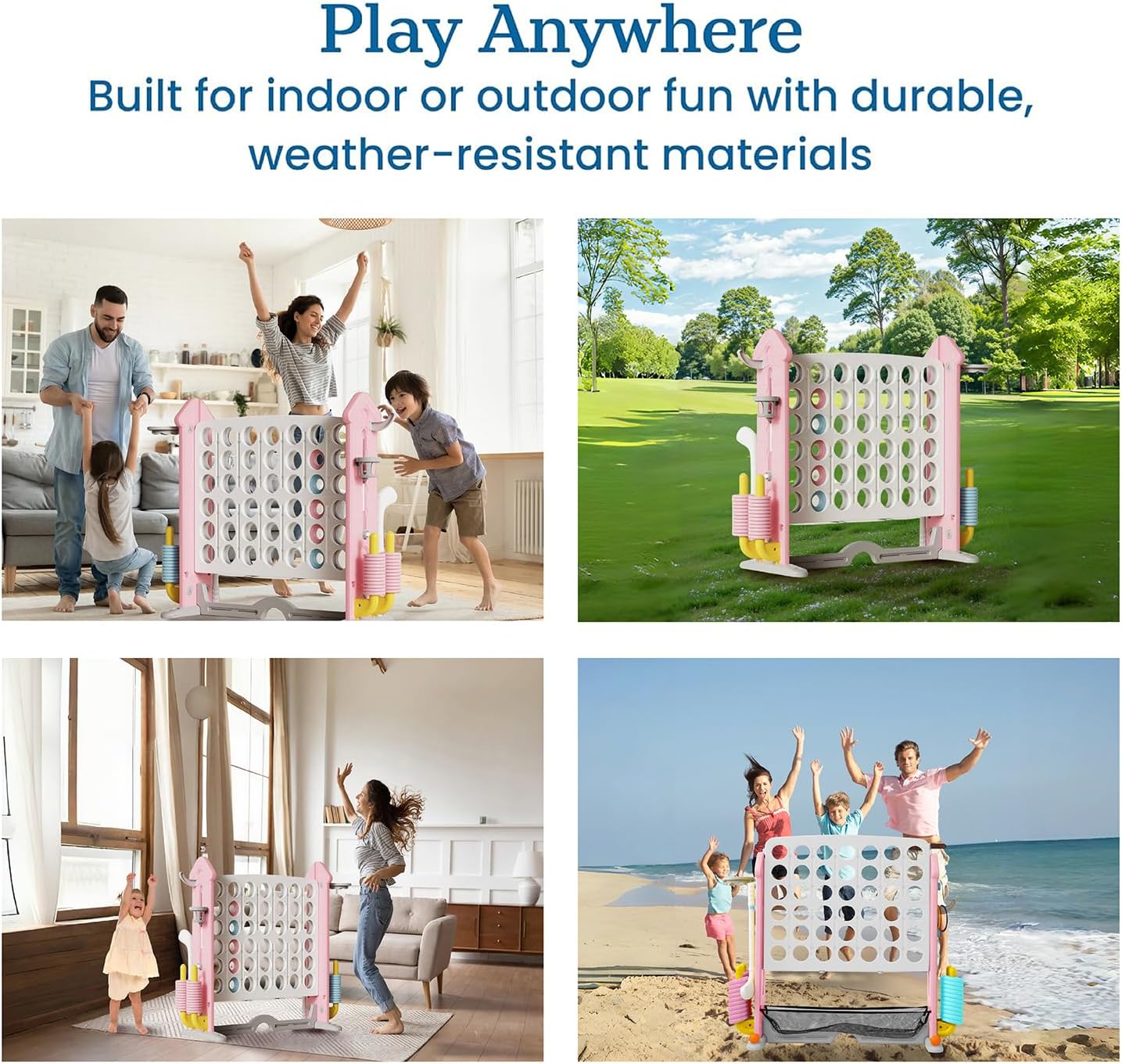 UNICOO Giant 4 in A Row Game with Carry Bag, Basketball Hoop, Ring Toss Game, 4-to-Score Game | Large Outdoor Yard Game, Parties & Gatherings Games