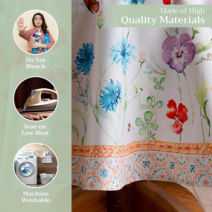 Maison d' Hermine Table Cloth Round Table 100% Cotton 69 Inches Tablecloth Reusable Decorative Everyday Use for Dining Room, Farmhouse, Home, Party, Festive & Wedding Spring Summer - Summer Whisper