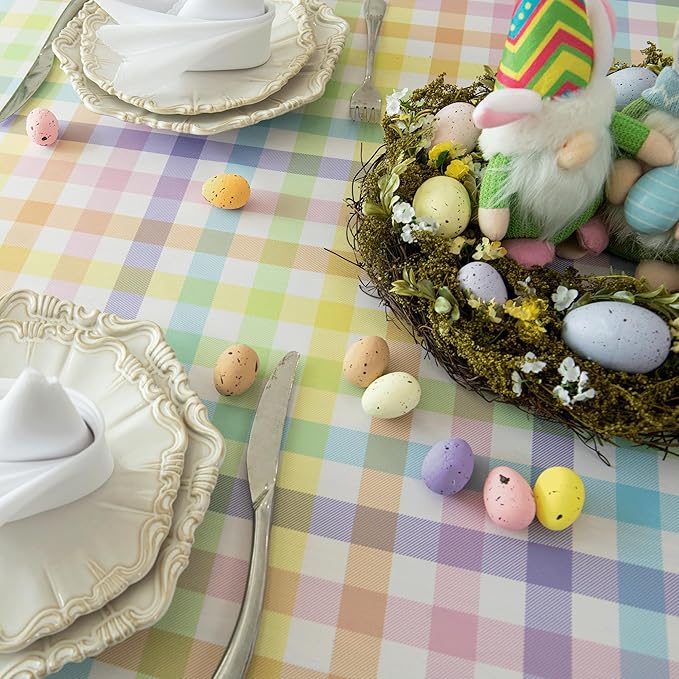Easter Sunday Spring Plaid Tablecloth - Colorful Rectangular 58x102 Inch Water Resistant Table Cloth for Indoor/Outdoor Use - Rustic Table Cover for Kitchen, Picnics, and Parties