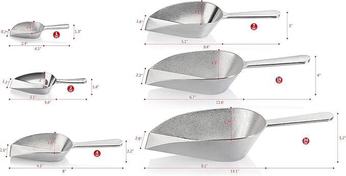 New Star Foodservice 34660 One-Piece Cast Aluminum Flat Bottom Bar Ice Flour Utility Scoop, 4-Ounce, SIlver