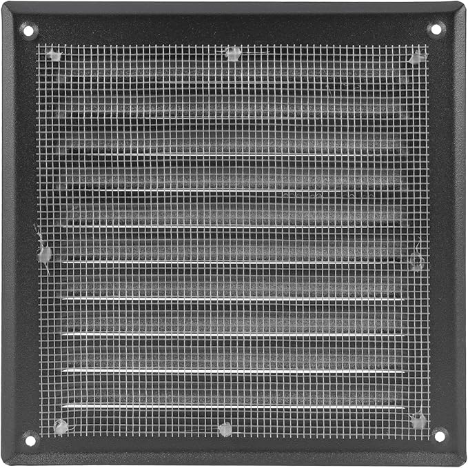 Square Ventilation Grille / 6" x 6" Inch Inside Measurement/Black Metal Air Vent Louver - Inside/Outside use - / 7.7" x 7.7" Inch Outer Measurement