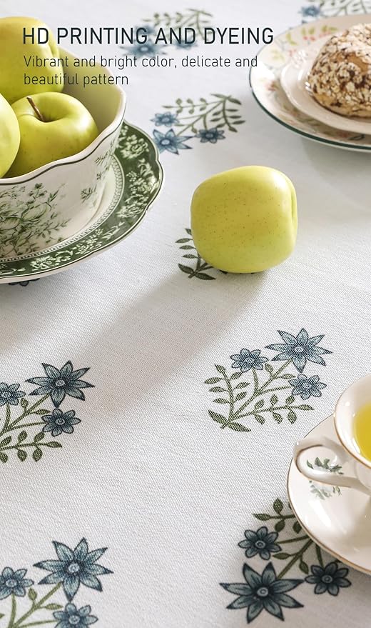 ISAENNE Designer White Linen Extra Long Tablecloth Rectangle,Chinoiserie Floral Elegant Indoor Table Cloth,Fall Stain Proof Decor Tablecloths for Dining Thanksgiving Kitchen,67"*118"-Mosella F