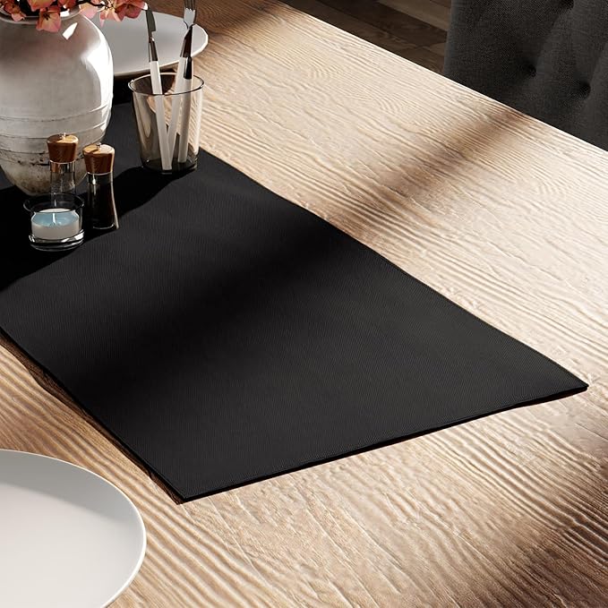 Encasa XO Table Runner 13"x36" Long | Cotton Canvas Fabric | Jet Black Solid Color | Machine Washable & Durable