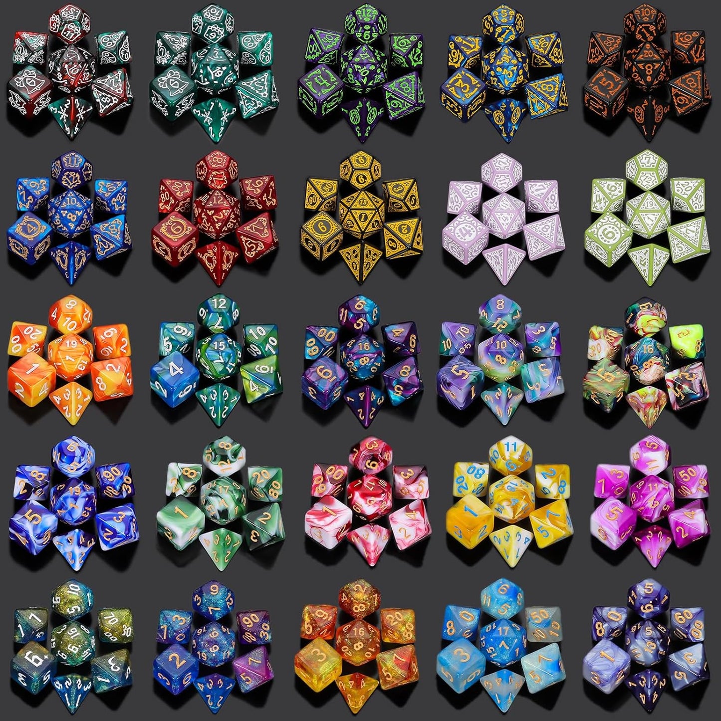 QMAY Polyhedral Dice - 48PCS Mystery Dice Set, Various Styles, Random D&D Dice Patterns & Dice Bag, 6 Mystery Bags, DND Gifts, Suitable for Dungeons and Dragons, RPG, MTG,Role Playing Table Game