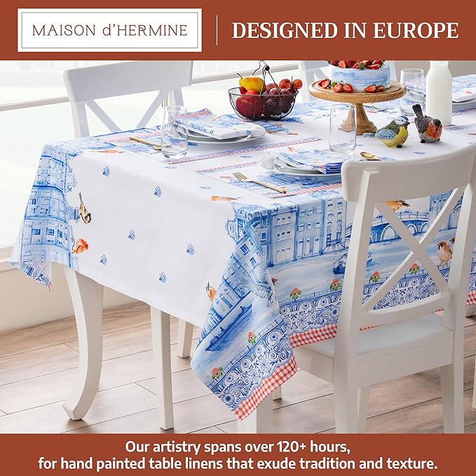 Maison d'Hermine Table Cloth Rectangle Table 100% Cotton Tablecloth for Dining Room, Farmhouse, Home, Hotel, Parties & Wedding - Ideal for Easter Decorations Spring & Summer(Amsterdam Canals,54" x72")