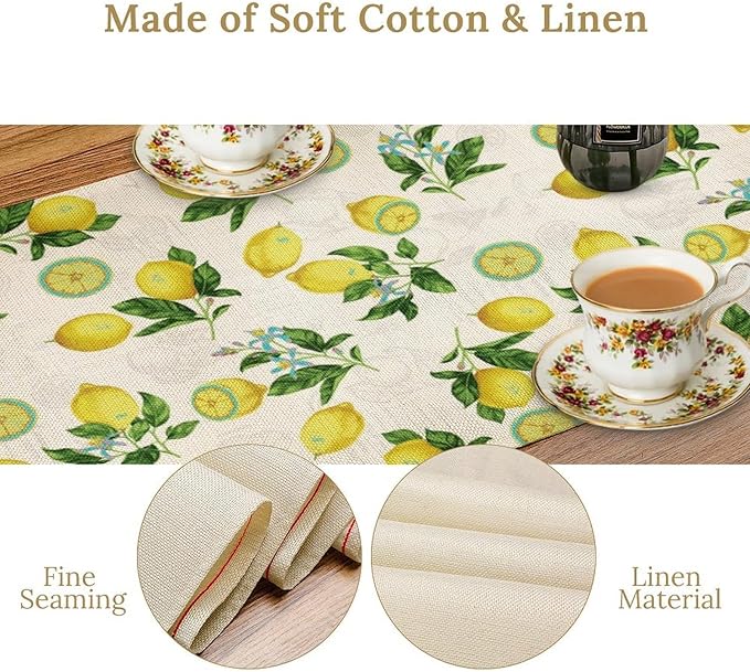 Lemon Buffalo Plaid Table Runner,Rustic Farm Fruit Aesthetic Country Farmhouse Dining Table Decoration for Home Holiday Party Dresser Kitchen Cabin Restaurant Wedding Decor 13×60in