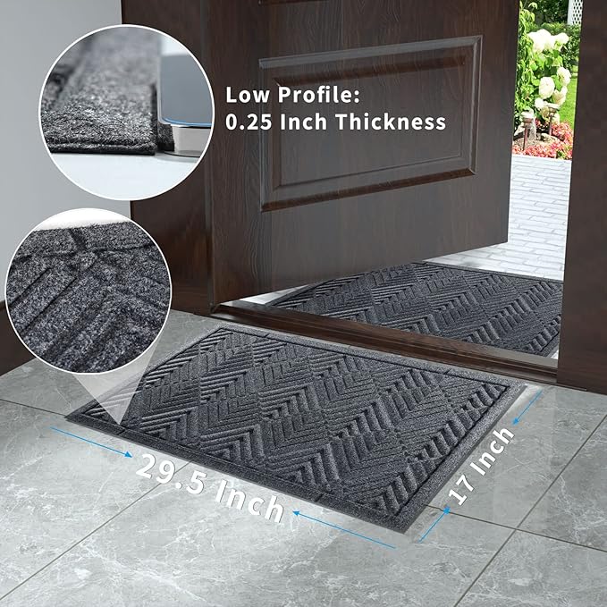 Yimobra Door Mats Outdoor 29.5x17, All-Season Waterproof Outdoor Mats for Front Door Entrance with Drainage Holes, Heavy Duty Non-Slip Doormat for Garage Patio Entryway Indoor, Gray