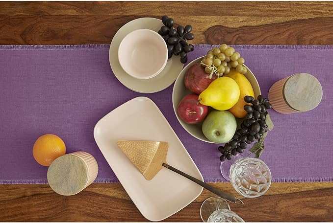 Solino Home Linen Fringe Table Runner 72 Inches Long - 100% Pure Linen Mulberry Table Runner 14 x 72 Inch for Valentines, Spring, Easter