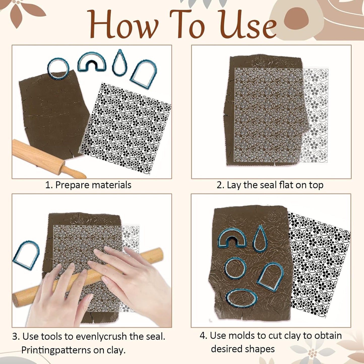 CHGCRAFT Vine Small Flowers Pattern Polymer Clay Texture Sheet Plant Leaves Silicone Texture Mat for Polymer Clay Making Earrings Jewelry DIY Crafts 5.5 × 5.5 Inch