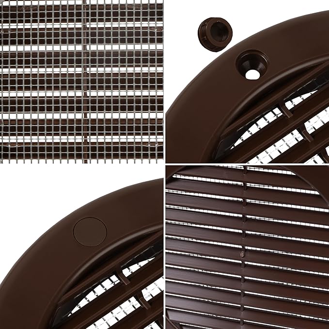 Repa Market 4 Inch (Opening) Brown Round Air Vent Cover - Pack of 10 Plastic Fresh Air Intake Vent - Grill Cover with Nylon Mesh Screen - Wall or Ceiling HVAC Return Air Register - Modern Soffit Vents