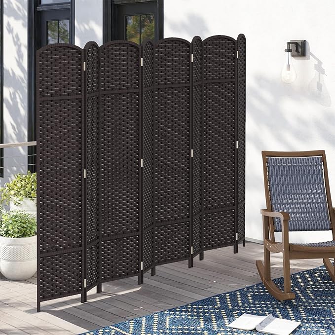 Room Divider 8 Panel Screen 5.6 Ft Tall Partition Room Dividers Brown Privacy Screens Folding Room Separation Free Standing Waterproof Wood Frame Wall Divider