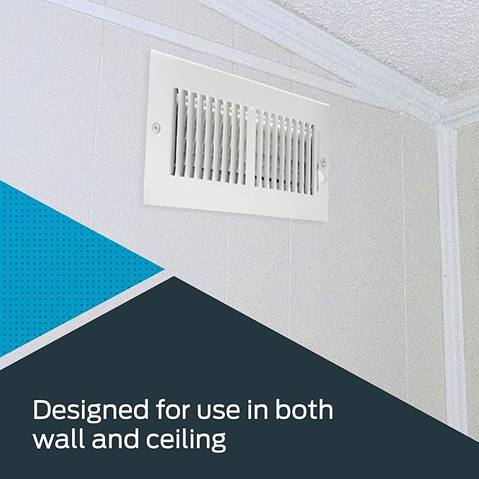 EZ-FLO 10 x 4 Inch (Duct Opening) White Air Vent Cover for Wall or Ceiling, Two-Way Ventilation Register, Solid Steel HVAC Cover, 61609 (Pack of 2)