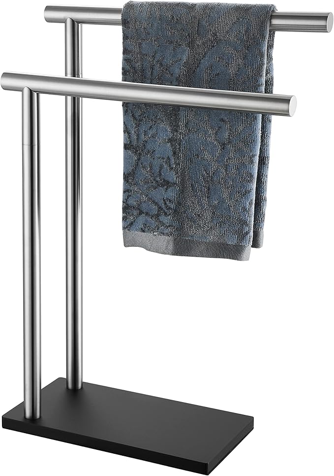 JQK Hand Towel Holder Stand Brushed, Modern Tree Rack Free Standing for Countertop with 12 Inch 2 Bars, 304 Stainless Steel Nickel, HTT172-BN