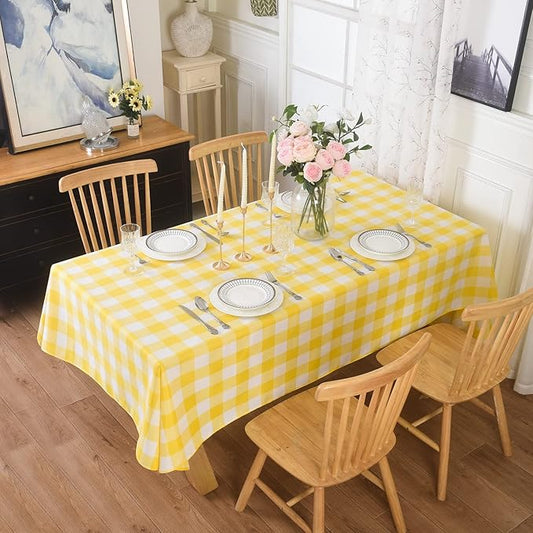 2 Pack Waterproof Polyester Fabic Rectangle Checkered Tablecloth，60x84 Outdoor Table Cloth，Oil Stain Prevention Table Cloth for Pinics and Parties（Yellow and White）