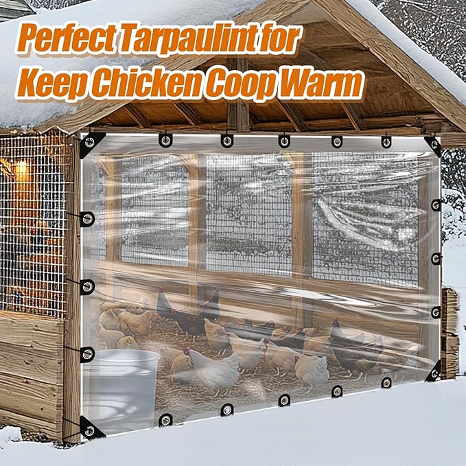 6.6x10ft Anti-Tear Clear Tarp Waterproof for Patio Winterizing - 2pcs Windproof Poly Tarpaulin, Heavy Duty Transparent Enclosure with Grommets for Covering Chicken Coops Greenhouse Garden Plants